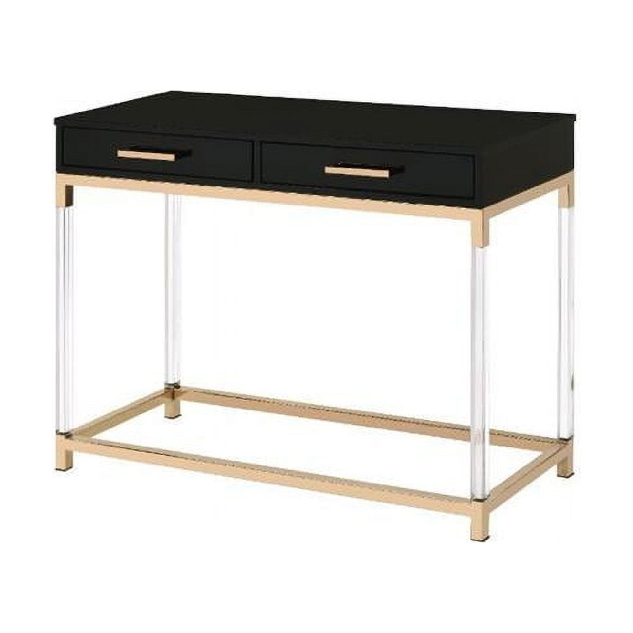 ACME Adiel 2 Drawers Wooden Console Table with Metal Base in Black and Gold