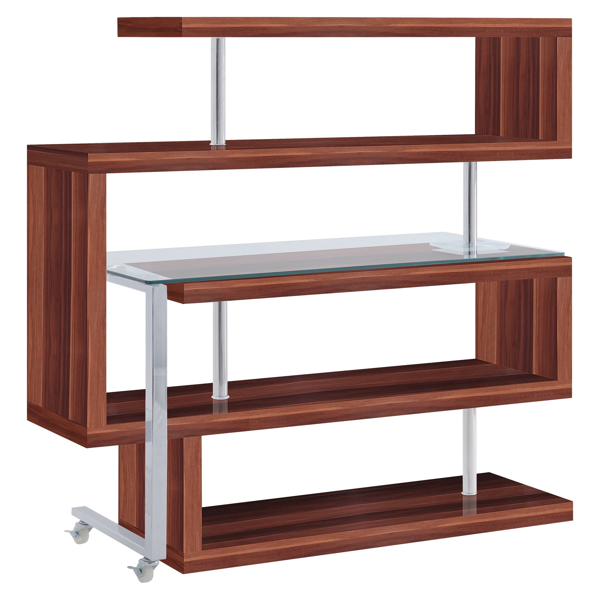 ACME Raceloma Writing Desk w/Shelf, Clear Glass, Walnut & Chrome Finish 93183