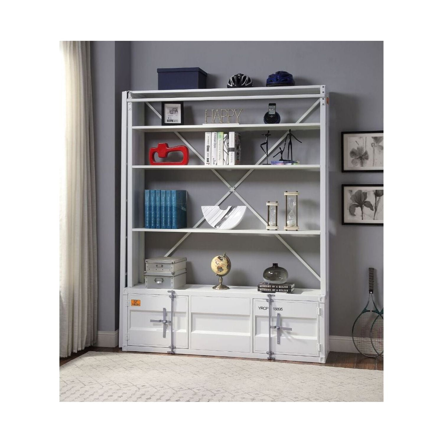 ACME Cargo Bookshelf & Ladder (TV Stand) in White