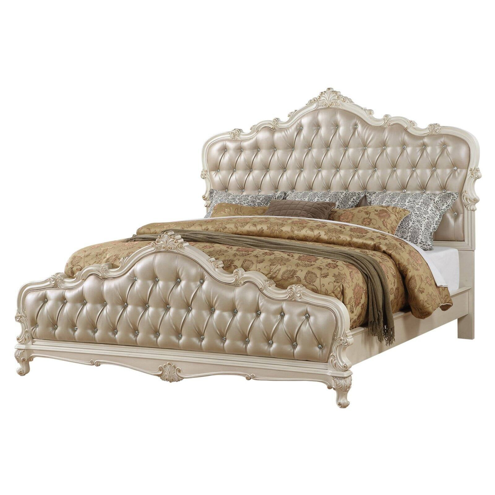 ACME Chantelle Queen Bed in Rose Gold PU & Pearl White