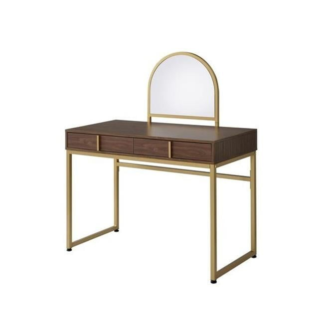 ACME Coleen Vanity Desk in Walnut & Gold Finish
