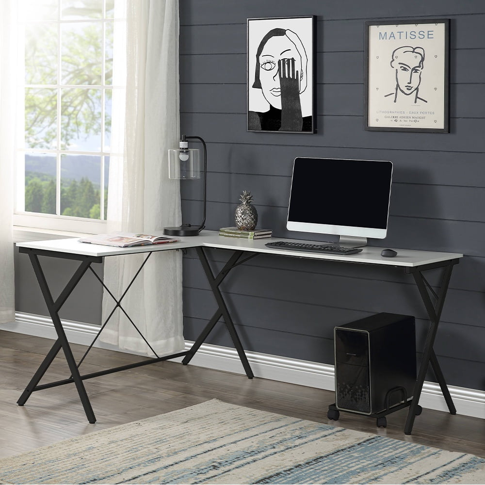 Acme Demas Wooden Top Computer Desk with Computer Holder in White and Black