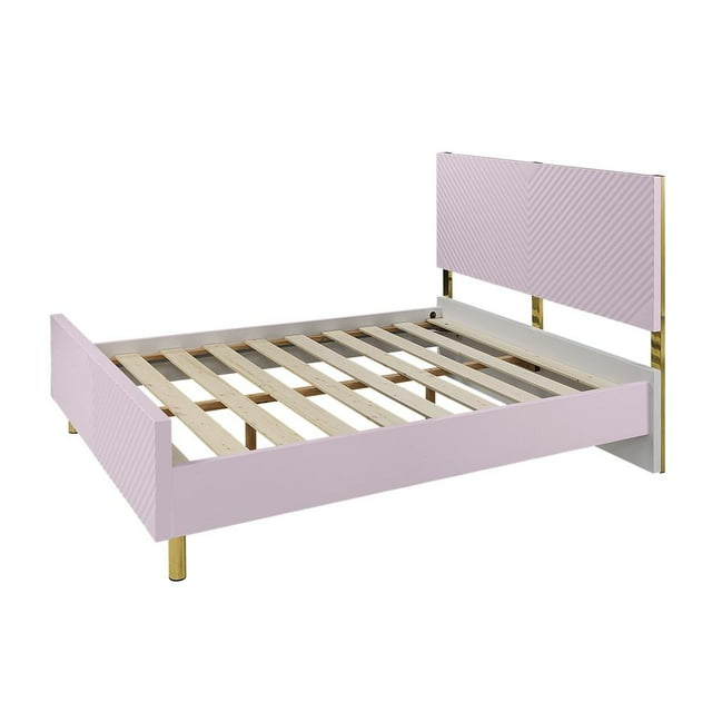 ACME Gaines Contemporary Wood/Metal Full Bed in Pink High Gloss