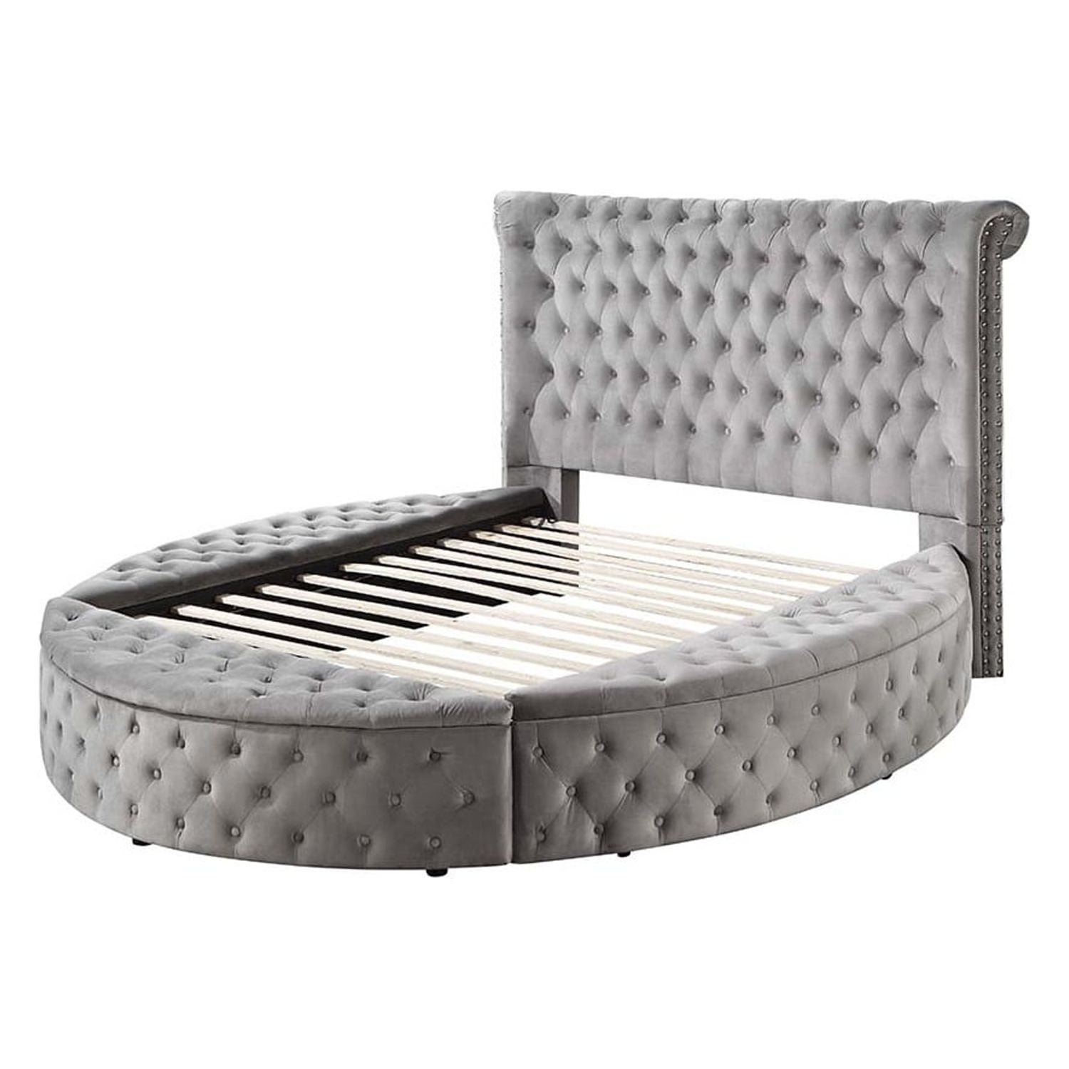 Acme Gaiva Queen Bed with Storage in Gray Velvet