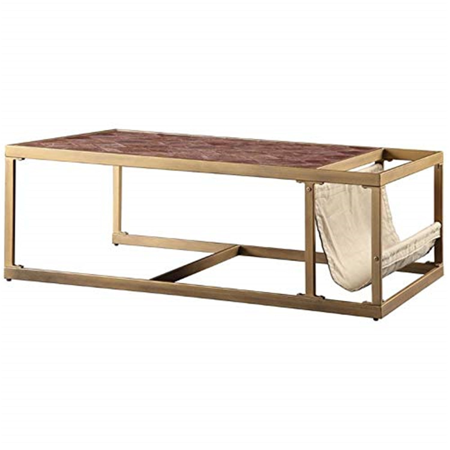 ACME Genevieve Rectangular Metal Frame Coffee Table in Retro Brown and Brass