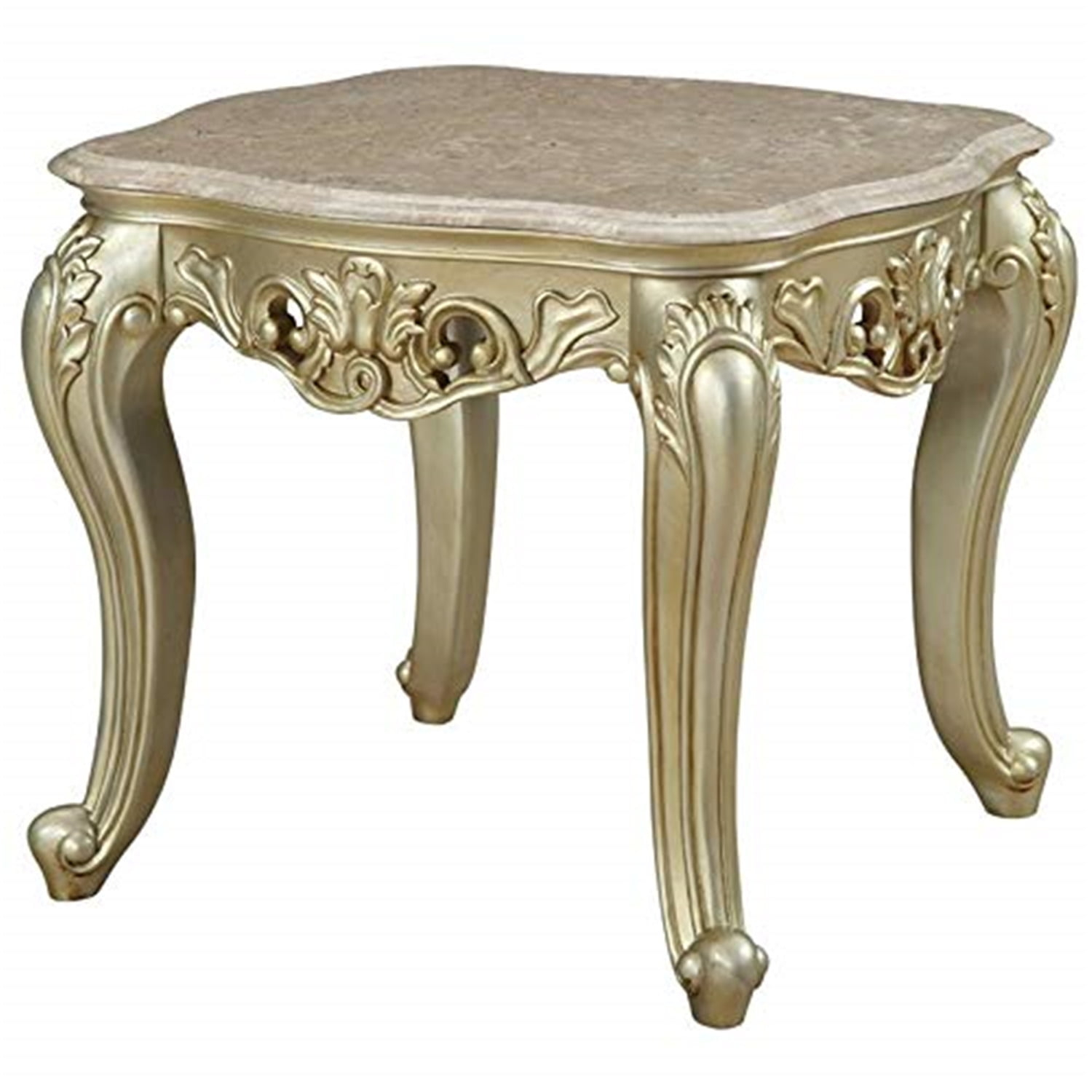 HomeStock End Table W/Marble Top, Marble & Baroque Bliss White