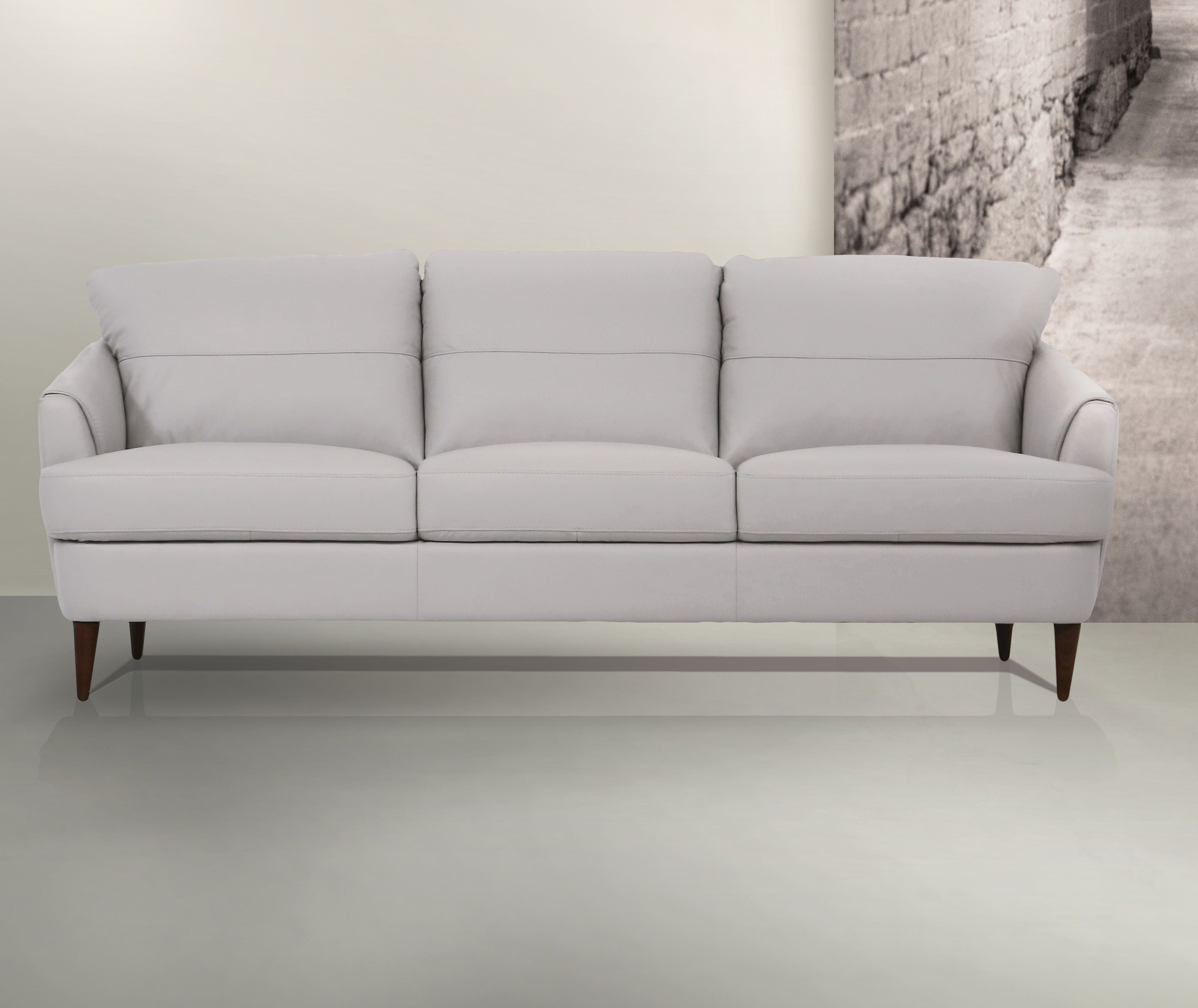 83" Helena Sofa Leather Pearl Gray - Acme Furniture: Faux Leather, Wood Frame, Includes Accent Pillow