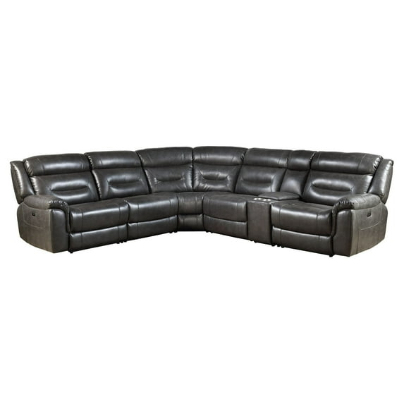 ACME Imogen Sectional Sofa (Power Motion/USB Port), Gray Leather-Aire