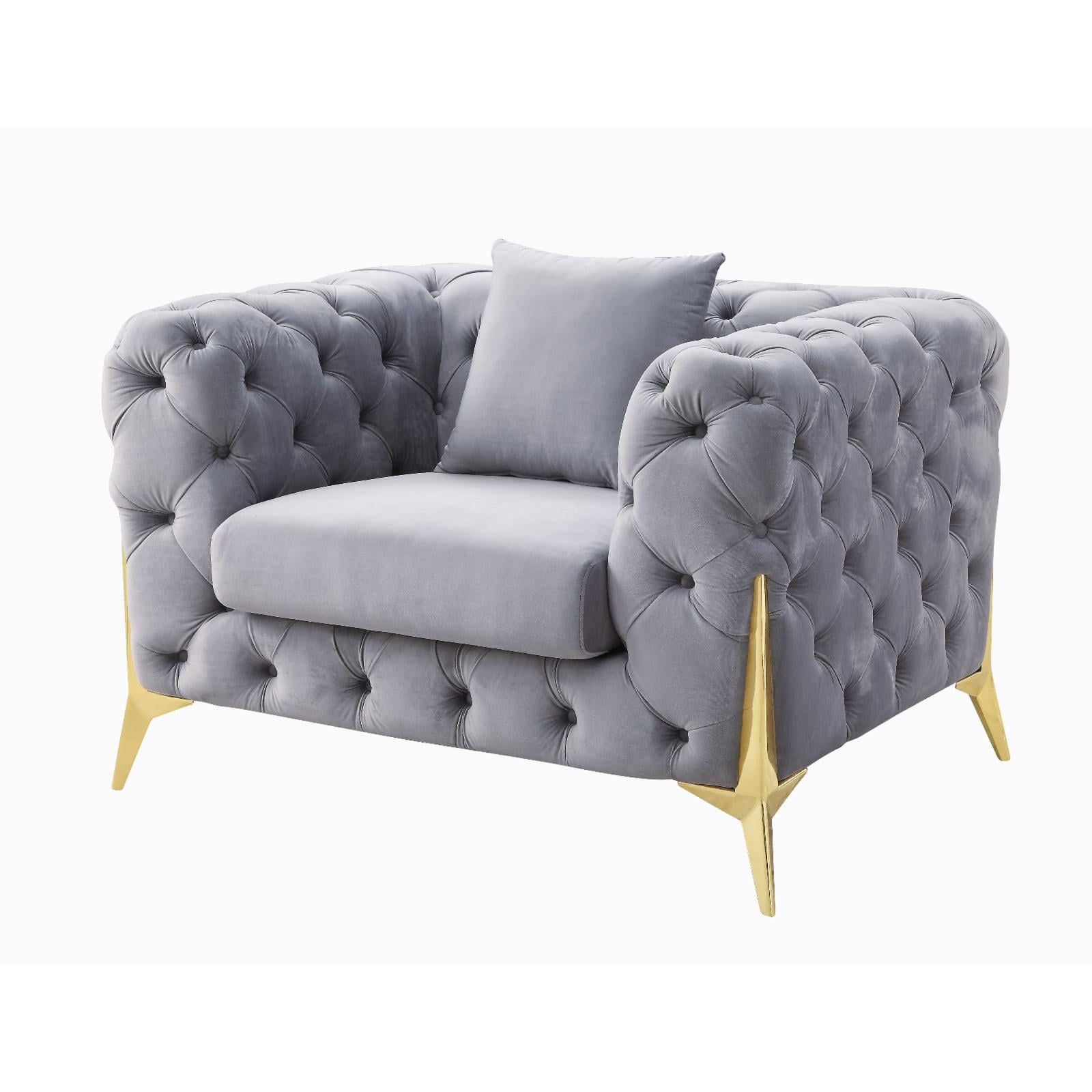 ACME Jelanea Chair w/Pillow, Gray Velvet & Gold Finish