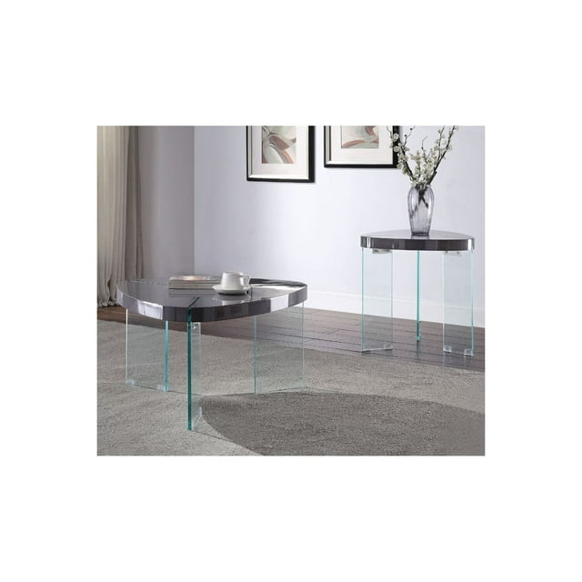 ACME Noland Coffee Table, Gray High Gloss & Clear Glass