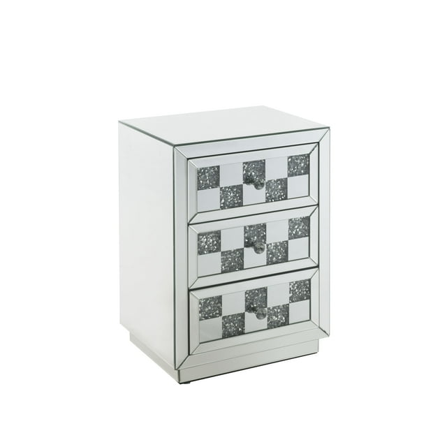 Elegant Mirrored Accent Table with Faux Diamond Inlays, 18"x26"