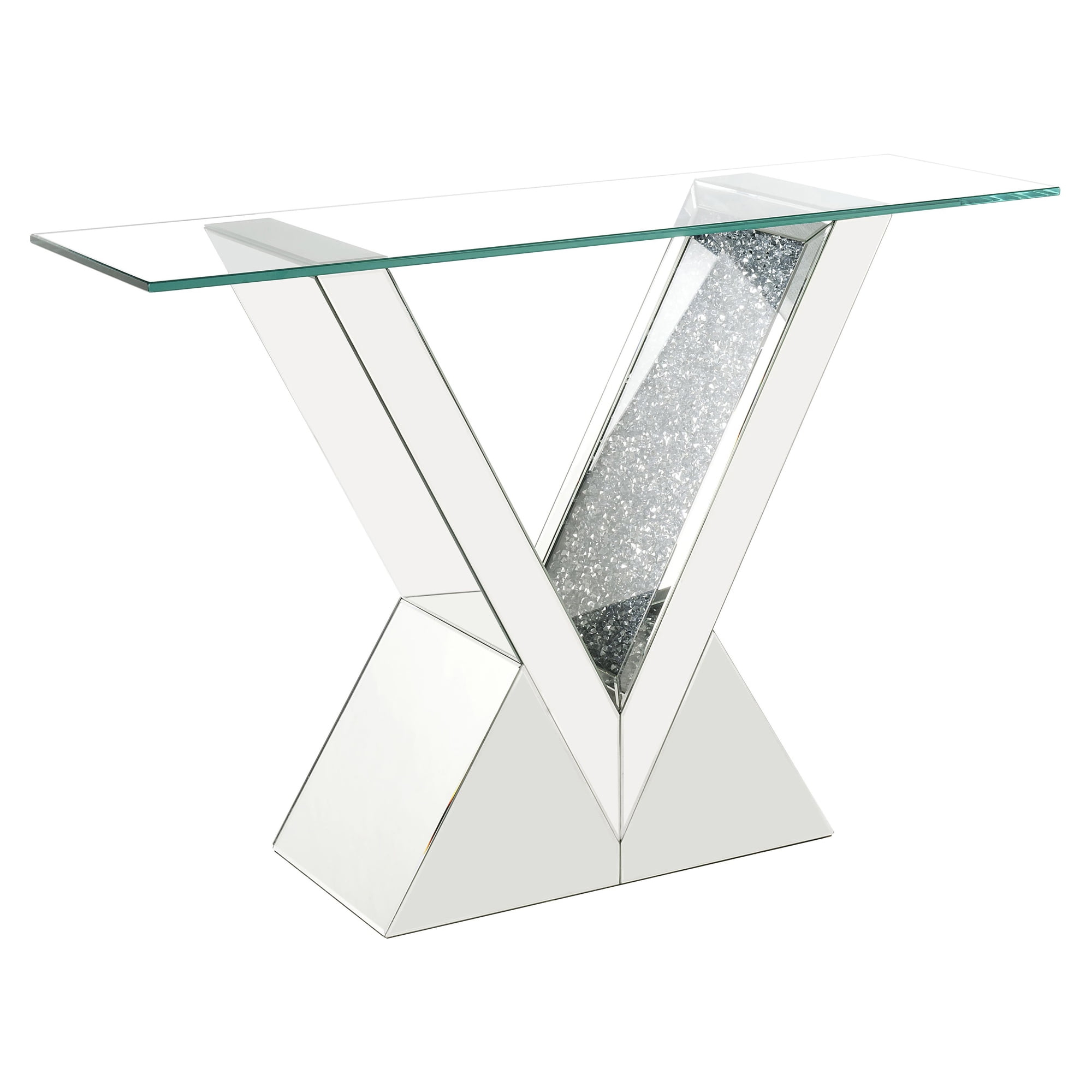 Zoomie Kids Buren Glam 47"L Console Table with V-Shape Base in Mirrored & Faux Diamonds