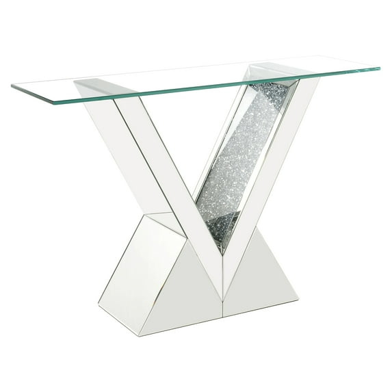 Zoomie Kids Buren Glam 47"L Console Table with V-Shape Base in Mirrored & Faux Diamonds