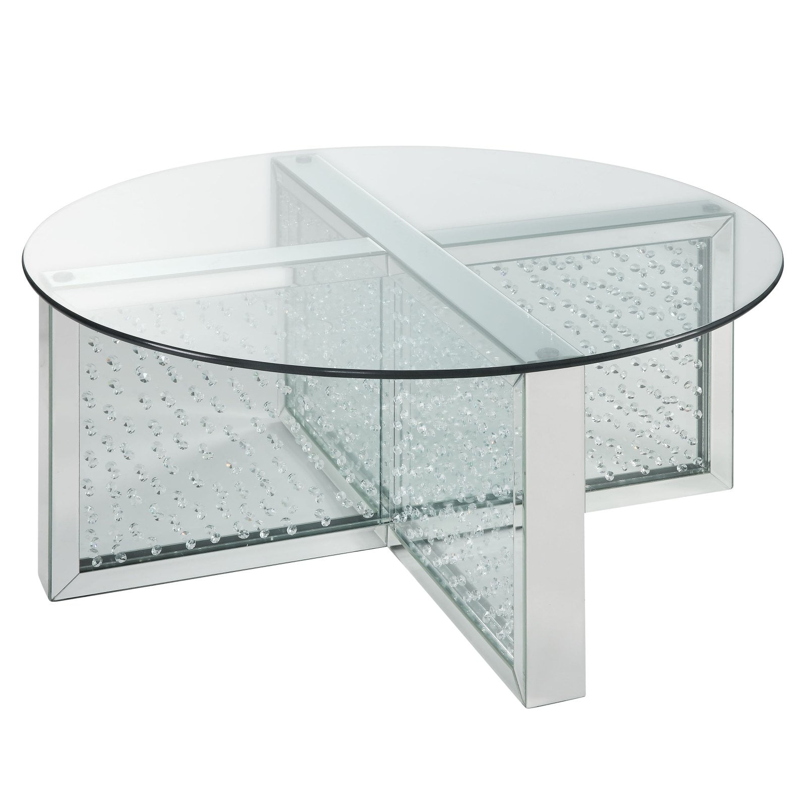 ACME Nysa 40" Round Glass Top Mirrored Coffee Table