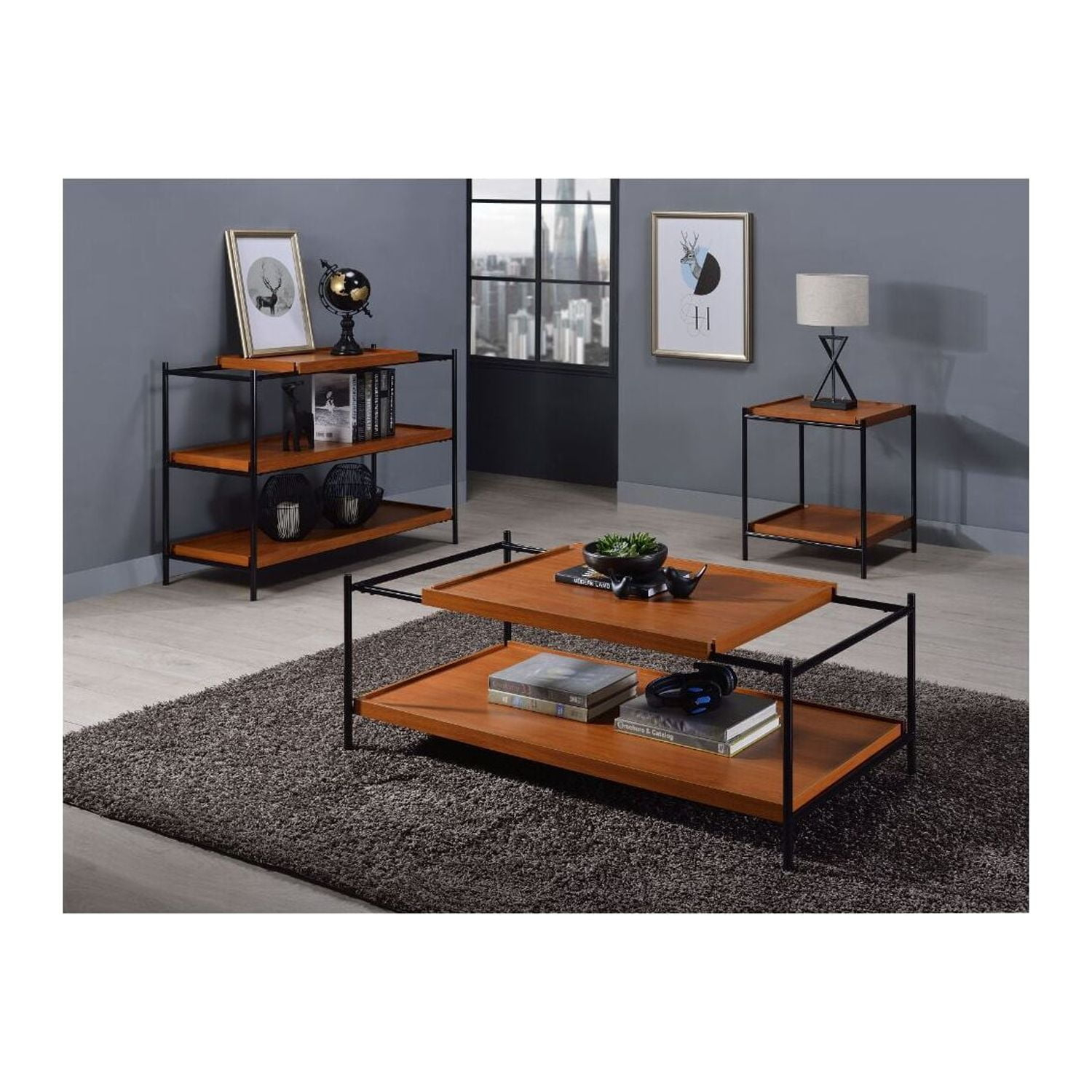 CoSoTower Coffee Table, Honey Oak & Black