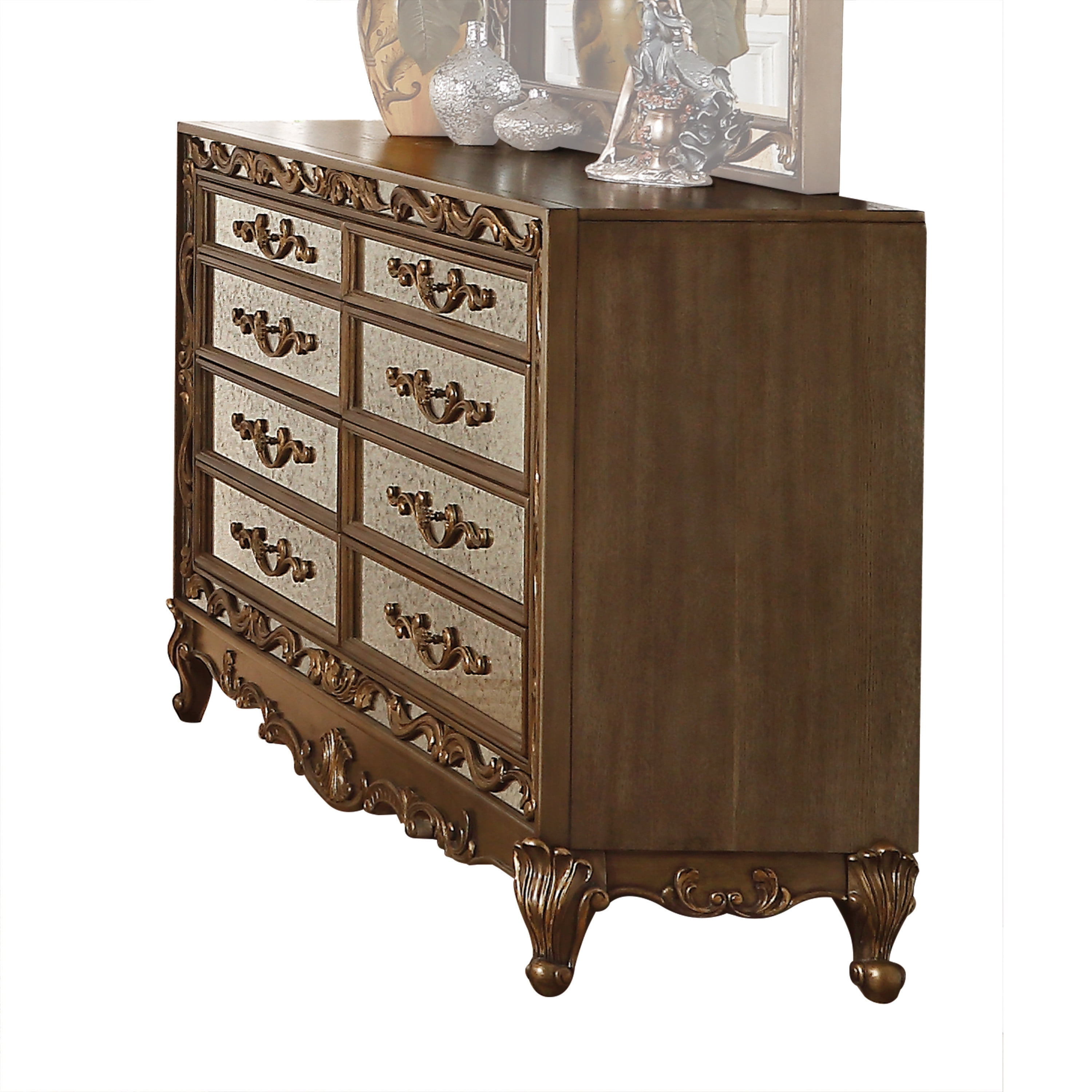 ACME Orianne 8-Drawer Dresser in Antique Gold and Mirrored