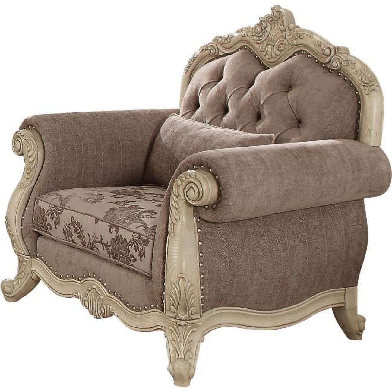 ACME  Ragenardus Chair with 1 Pillow - Gray Fabric & Antique White - 42 x 46 x 35 in.