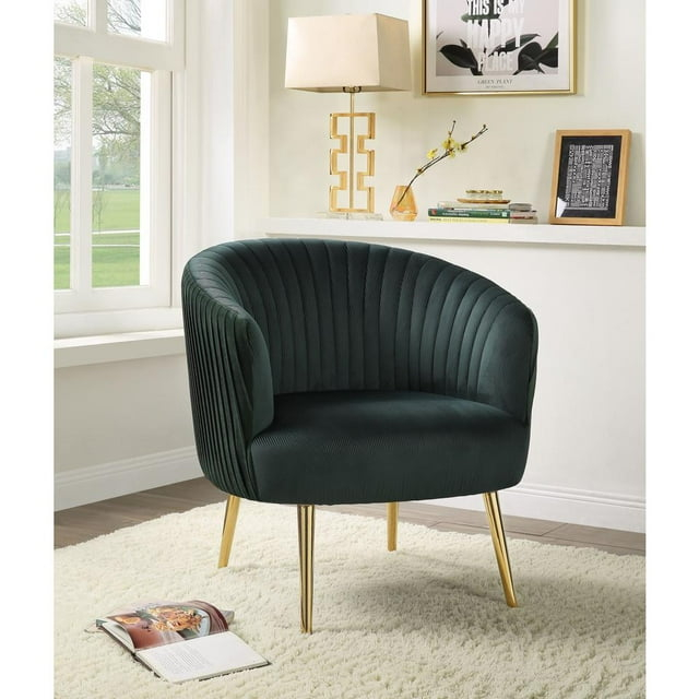 ACME Sigurd Velvet Upholstered Accent Chair in Gold And Green