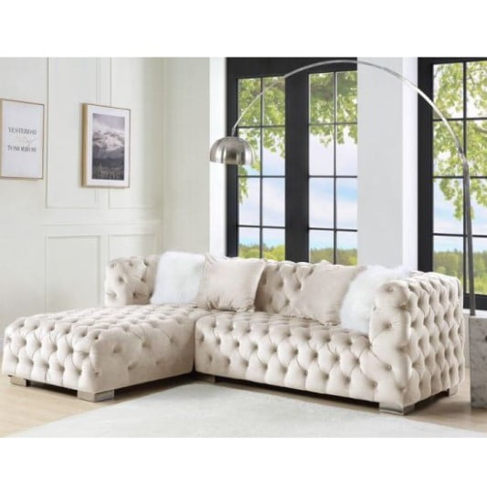LV00334 - Sectional Sofa w/4 Pillows, Beige Velvet - Syxtyx