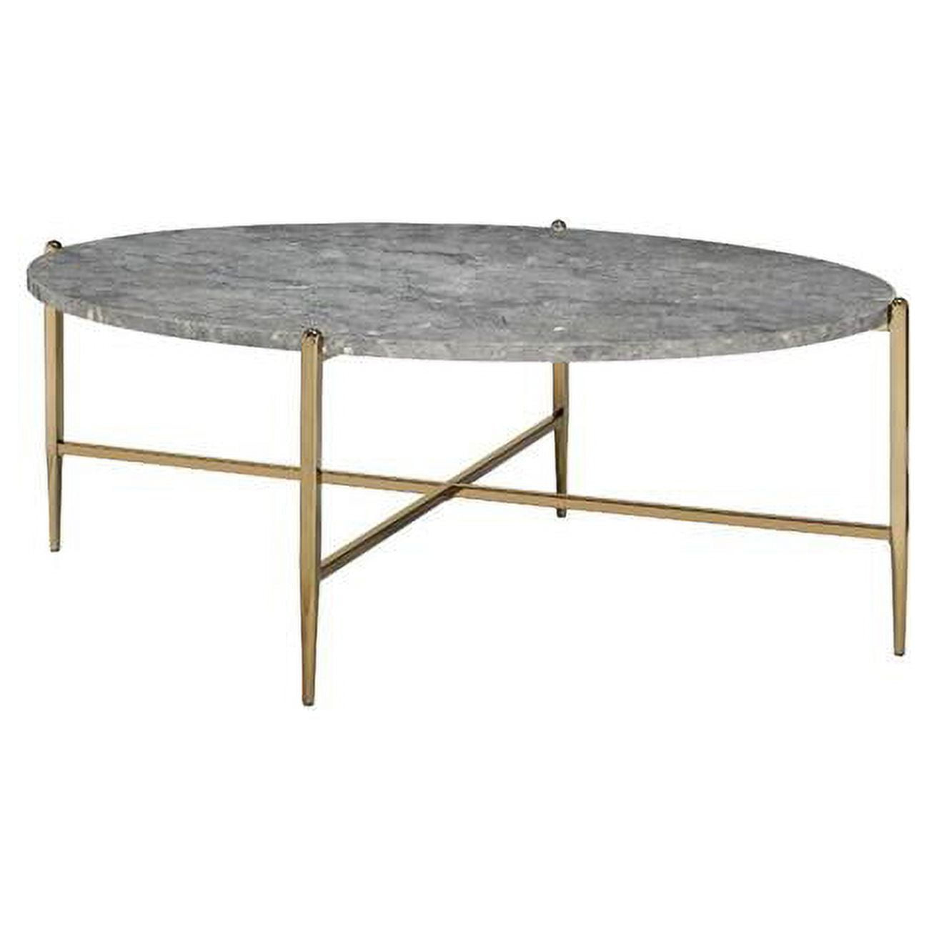 ACME Tainte Oval Faux Marble Top Coffee Table in Gray and Champagne
