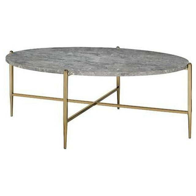 ACME Tainte Oval Faux Marble Top Coffee Table in Gray and Champagne