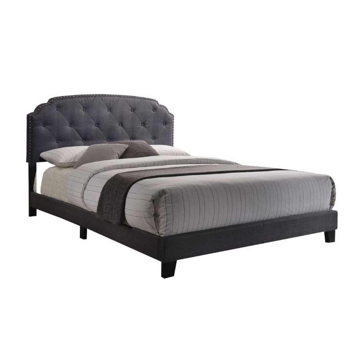ACME Tradilla Upholstered Nail Head Queen Panel Bed, Gray Fabric