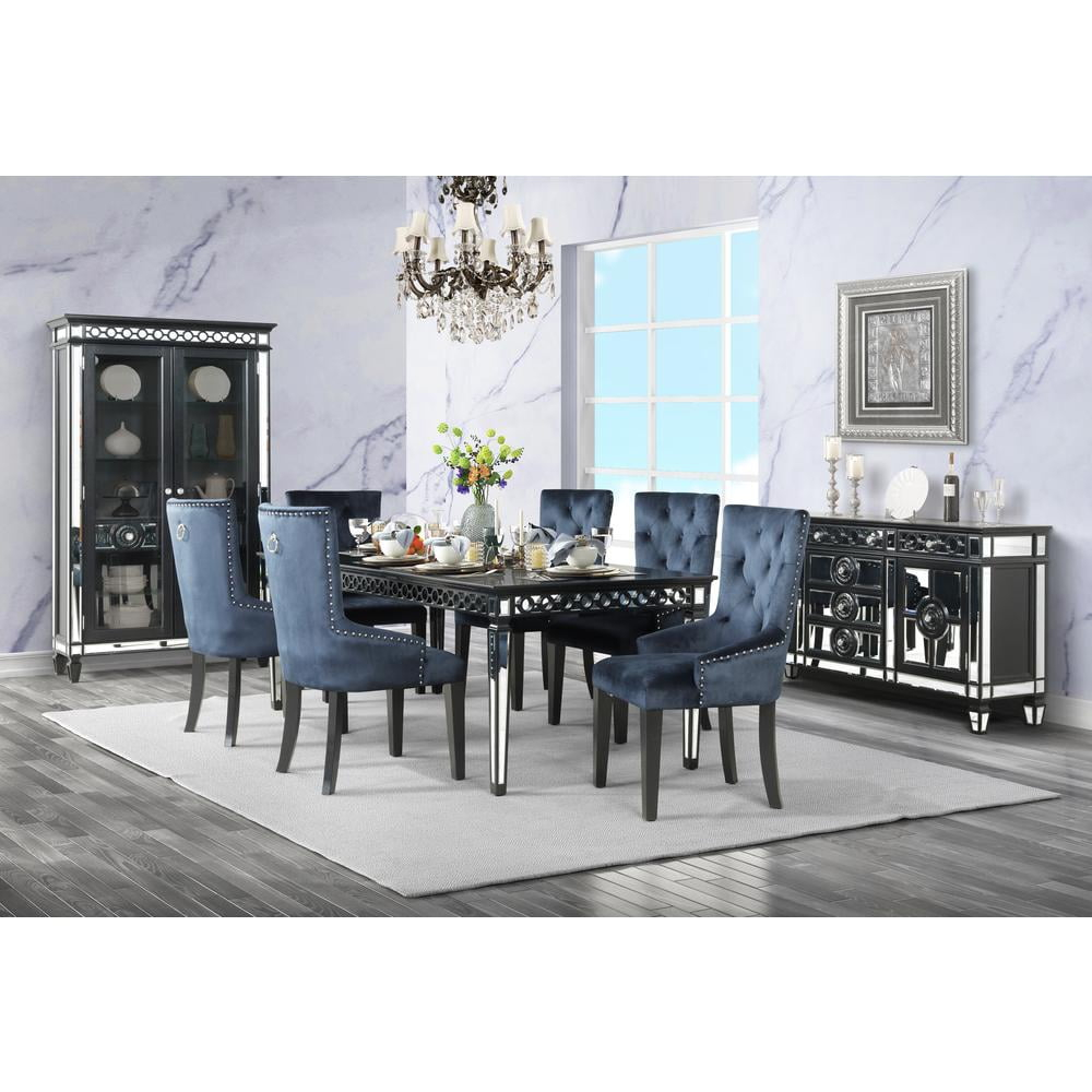 Dining Side, Accent Chair Button Tufted Velvet Upholstery Nail Head Trim Tapered Wood Legs Modern Transitional, Black