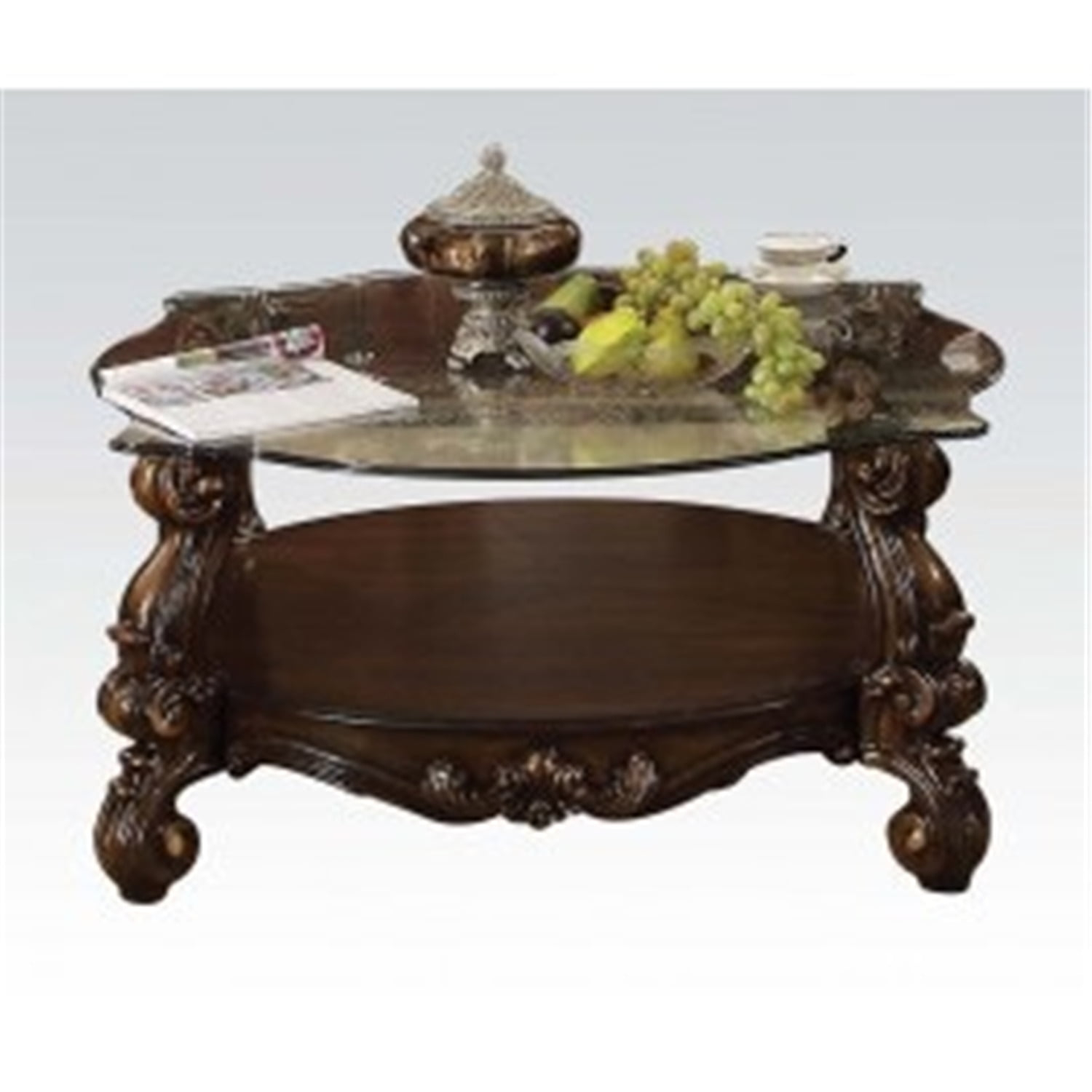 ACME Versailles Coffee Table, Cherry Oak & Clear Glass