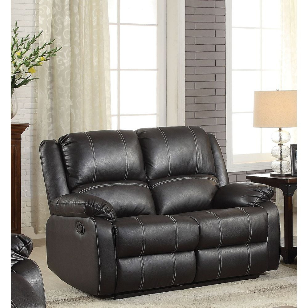 Acme Zuriel Faux Leather Motion Reclining Loveseat in Black