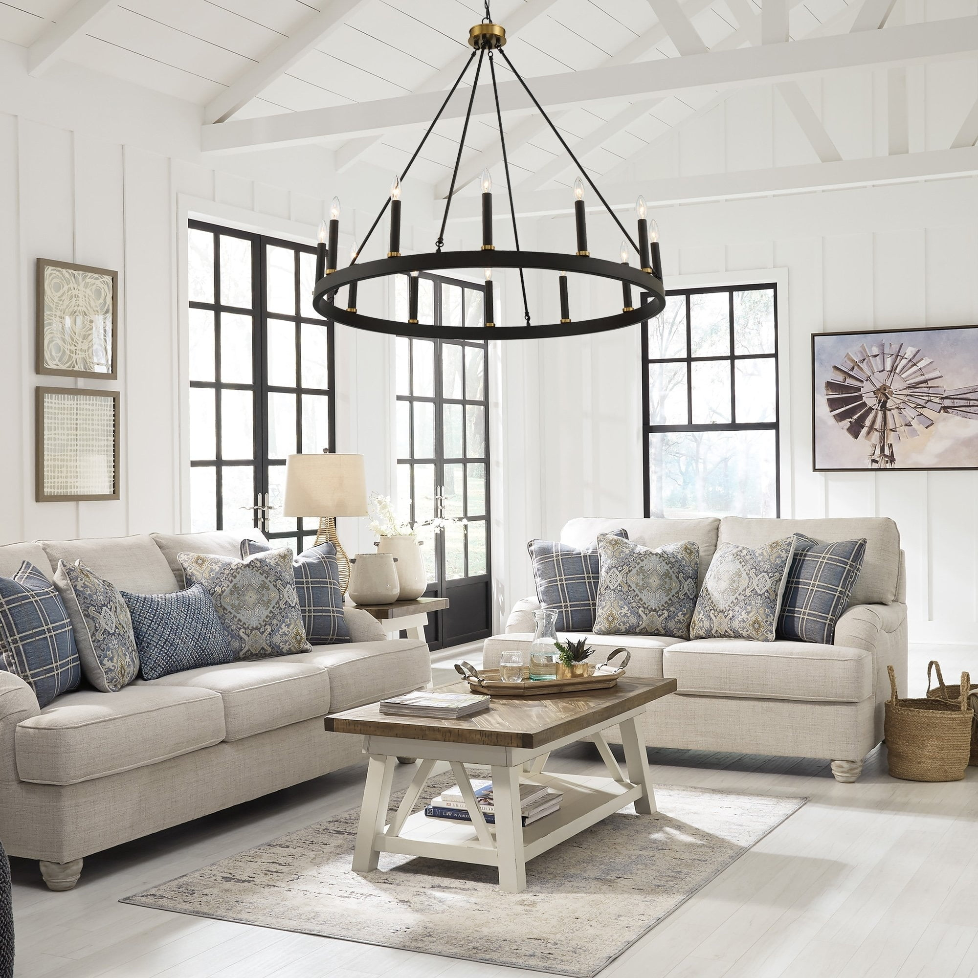 ACROMA  12-light 40In Modern Farmhouse Wagon Wheel Chandelier Black/ Gold Candle Lighting - 40'' D