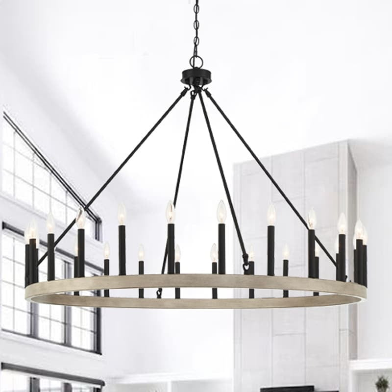 ACROMA  24 Light Modern Farmhouse Wagon Wheel Chandelier-UL Certified Driftwood