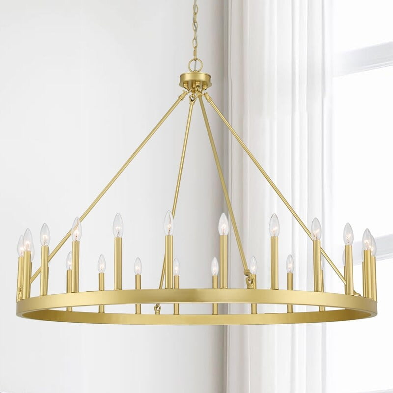 ACROMA  24 Light Modern Farmhouse Wagon Wheel Chandelier-UL Certified Satin Brass