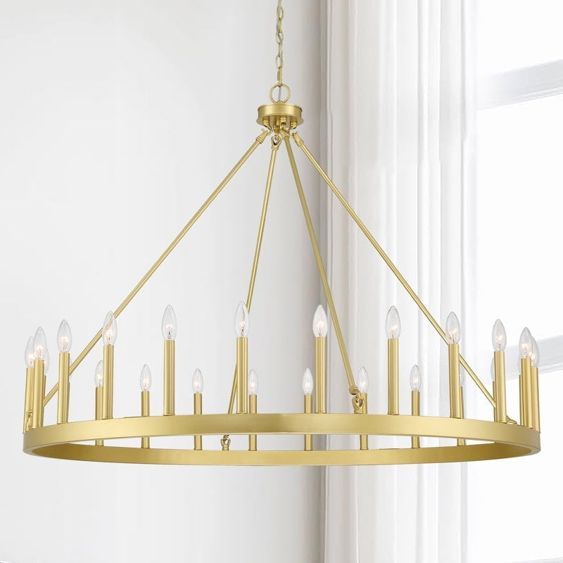 ACROMA  24 Light Modern Farmhouse Wagon Wheel Chandelier-UL Certified Satin Brass