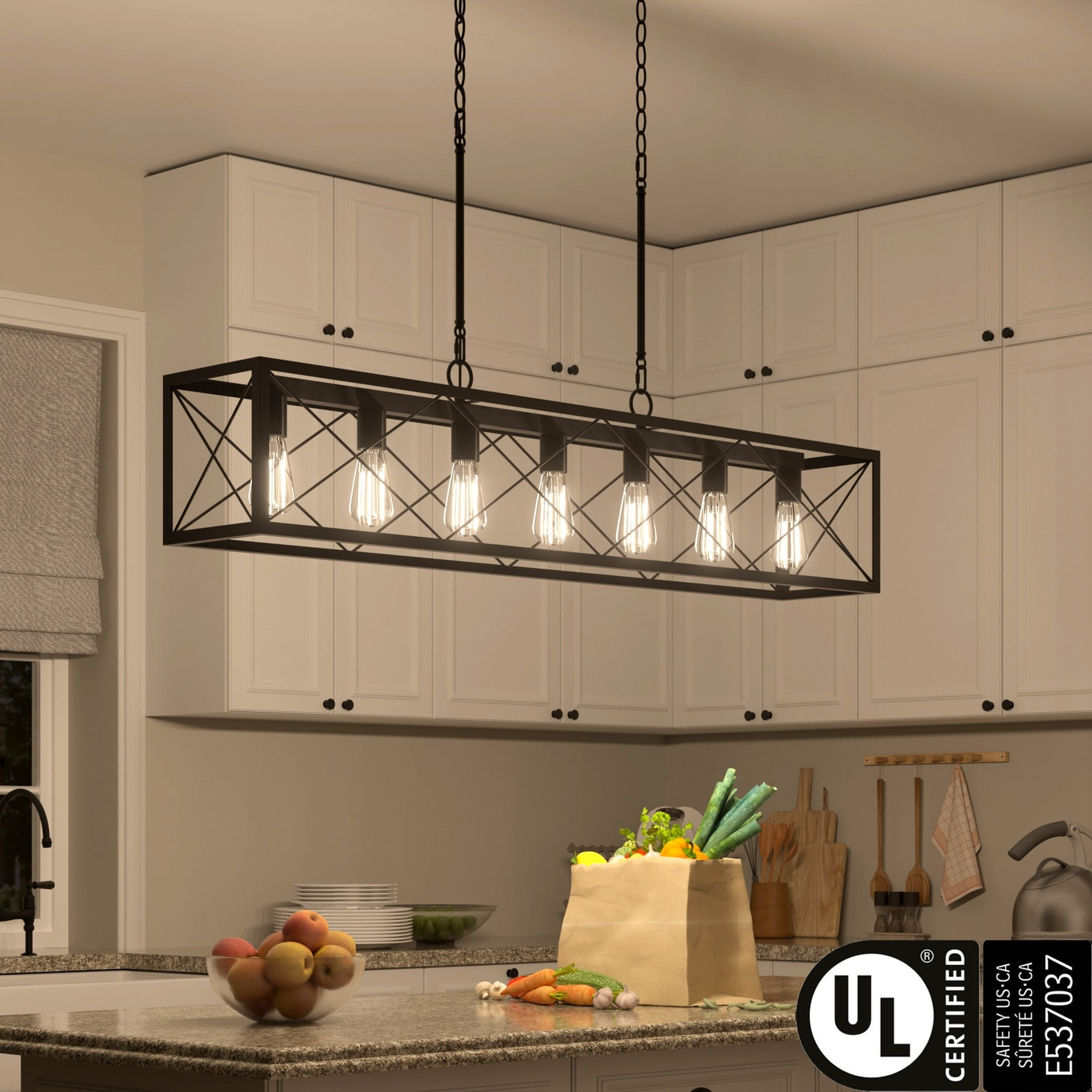 ACROMA Kiro 7-light Farmhouse 48In Linear Chandelier Industrial Rectangle Dining Lighting with UL certified Aged Zinc