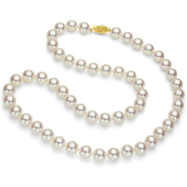ADDURN 7.5-8mm White Perfect Round Akoya Pearl 18" Necklace with 14kt Yellow Gold Clasp