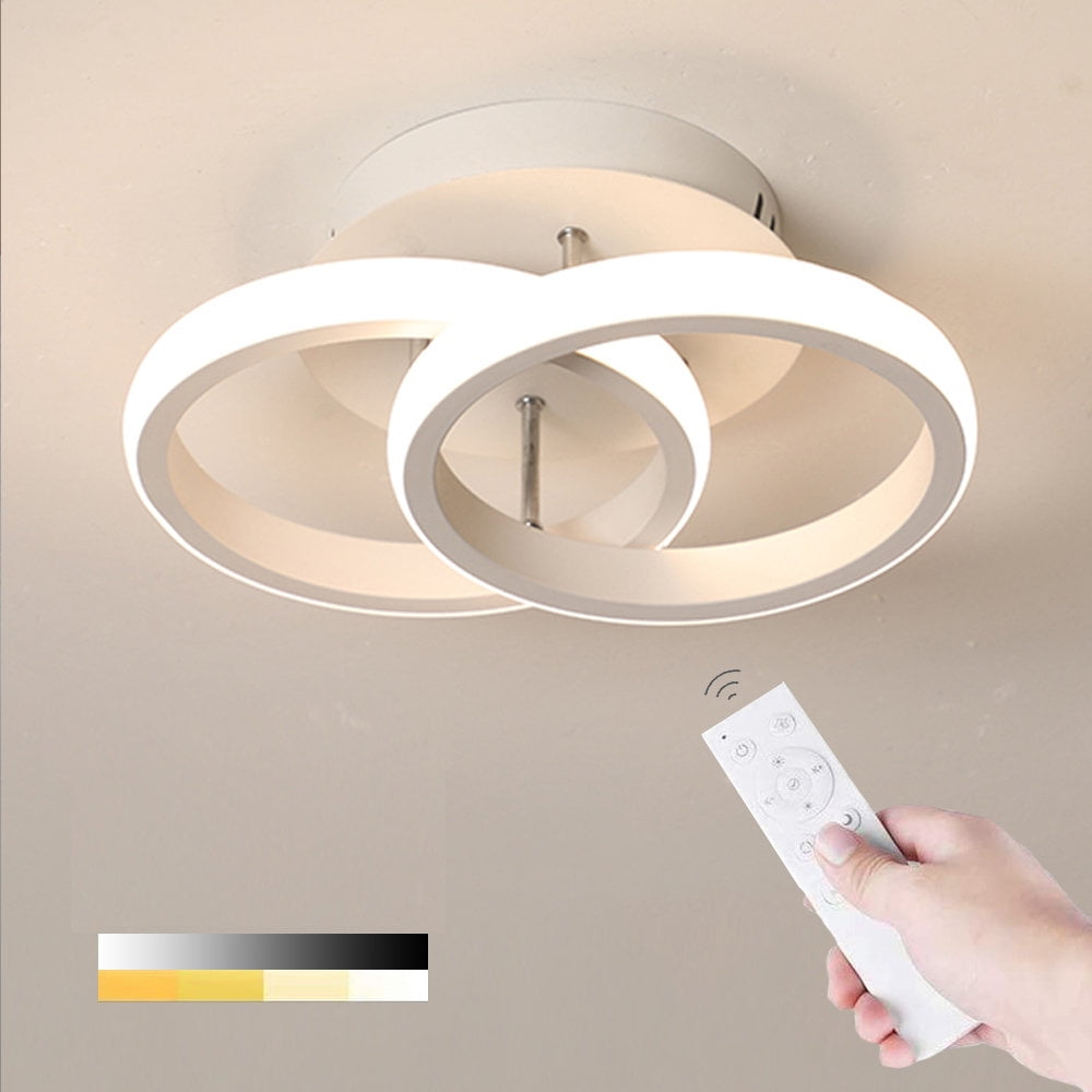 ADISUN LED Ceiling Light 2 Rings Flush Mount LED Ceiling Lights Fixture Dimmable with Remote Control Aluminum Lighting Fixture, White