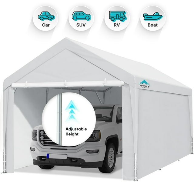 10' x 20' Heavy Duty Carport Car Canopy Garage Shelter Party Tent, Adjustable Height from 6.5ft to 8.0ft, White
