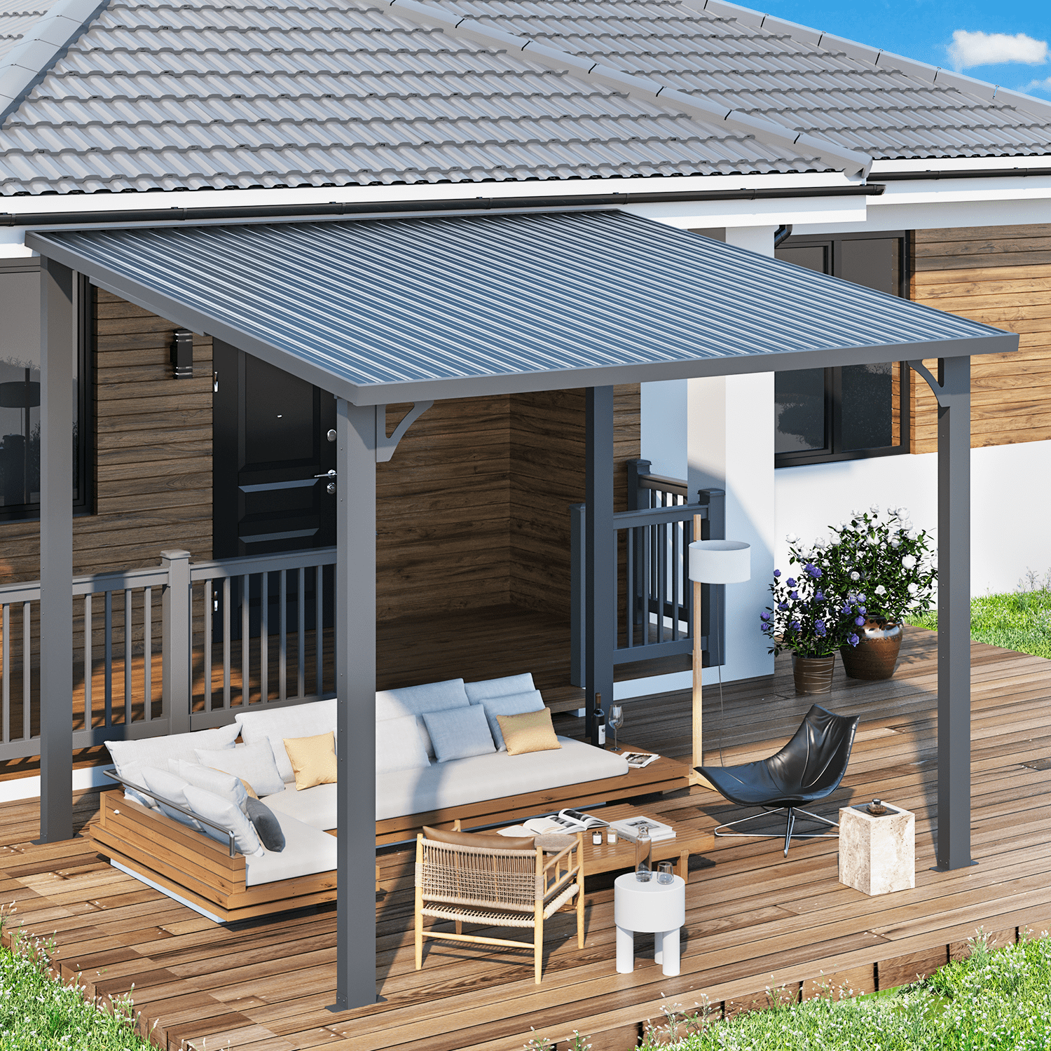AECOJOY 8' x 10' Hardtop Gazebo, Heavy Duty Outdoor Gazebo with Galvanized Steel Sloping Roof, All Weatherproof Metal Gazebo Featuring Vertical Stripes for Patio, Backyard, and Lawns