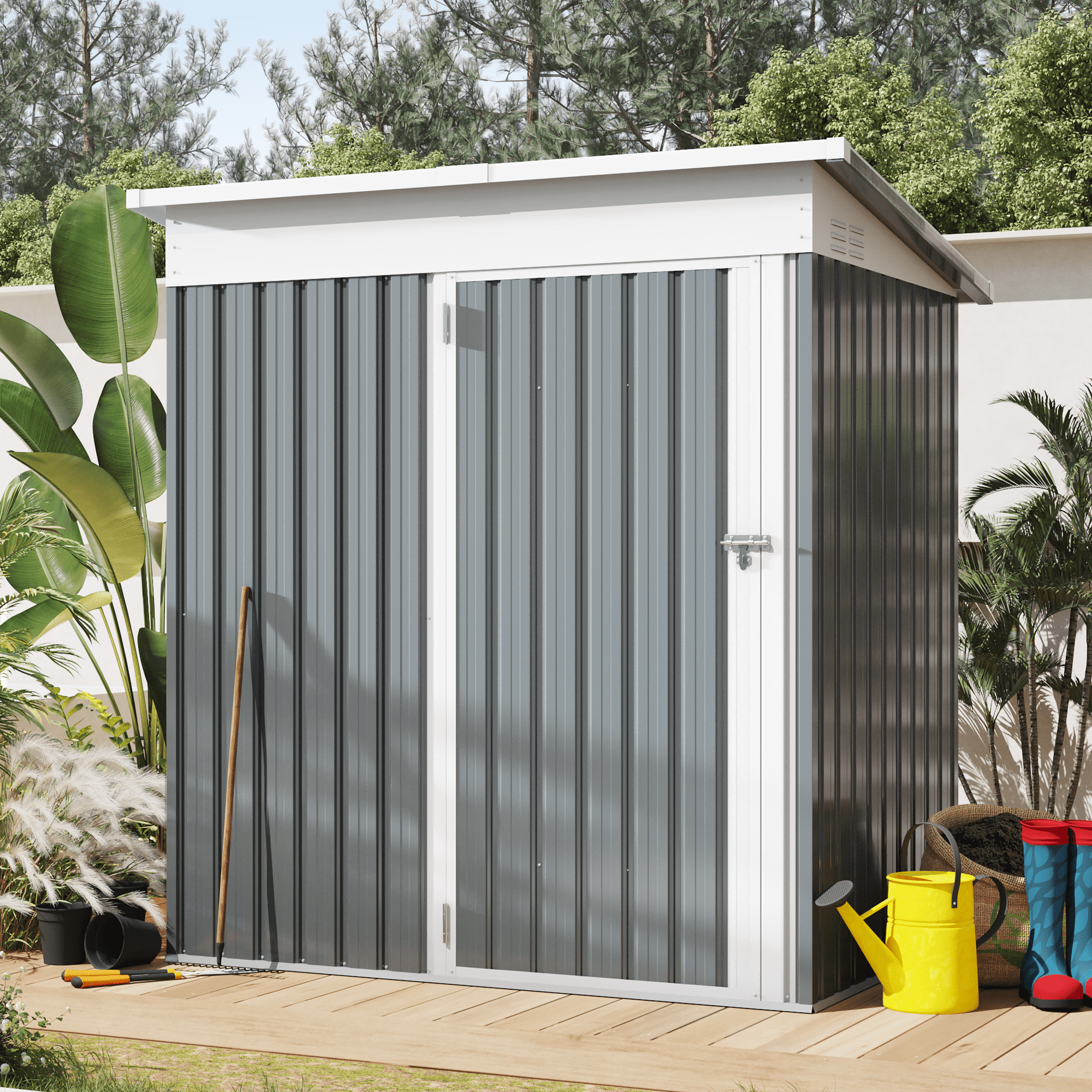 AECOJOY 5' x 3' Outdoor Metal Storage Shed with Lockable Door for Backyard in Dark Gray