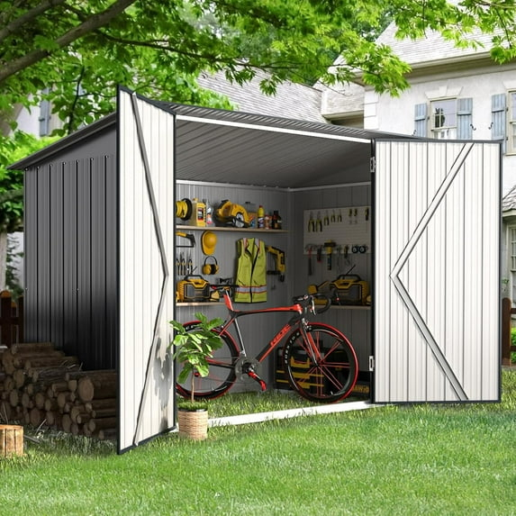 AECOJOY Metal Storage Shed with 3 Shelves, 3 x 7 ft, Gray
