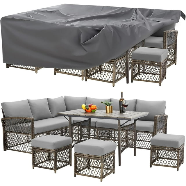 AECOJOY 7 Piece Patio Conversation Set, Outdoor Sectional Sofa Rattan Wicker Dining Furniture, Beige