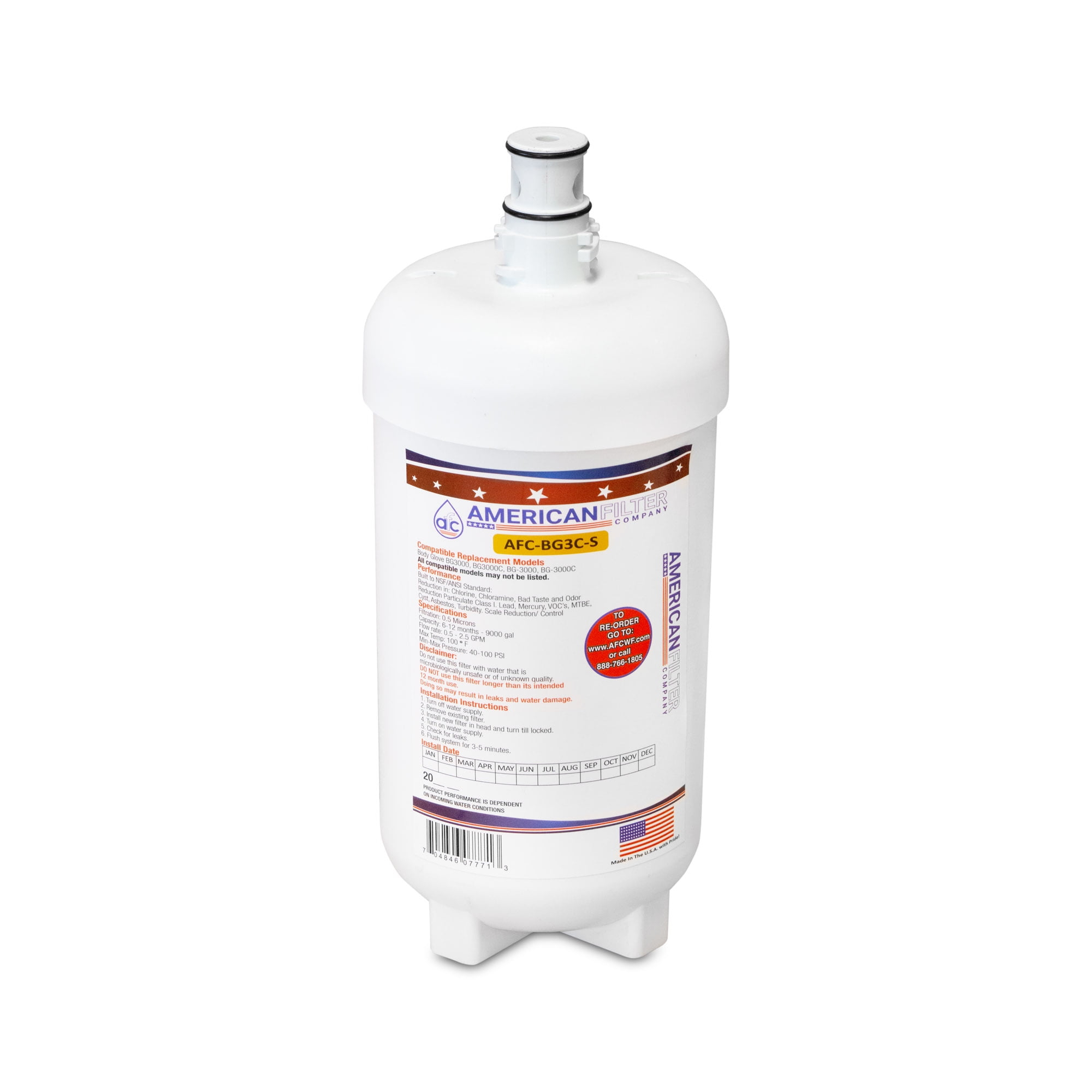 AFC Brand , Water Filter , Model # AFC-BG3C-S , Compatible with Body Glove® BG-3000 - 1 Filters - Made in U.S.A.