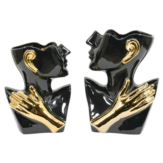 AFD Home Abstract Torso Vases Black with Gold Accents Set of 2