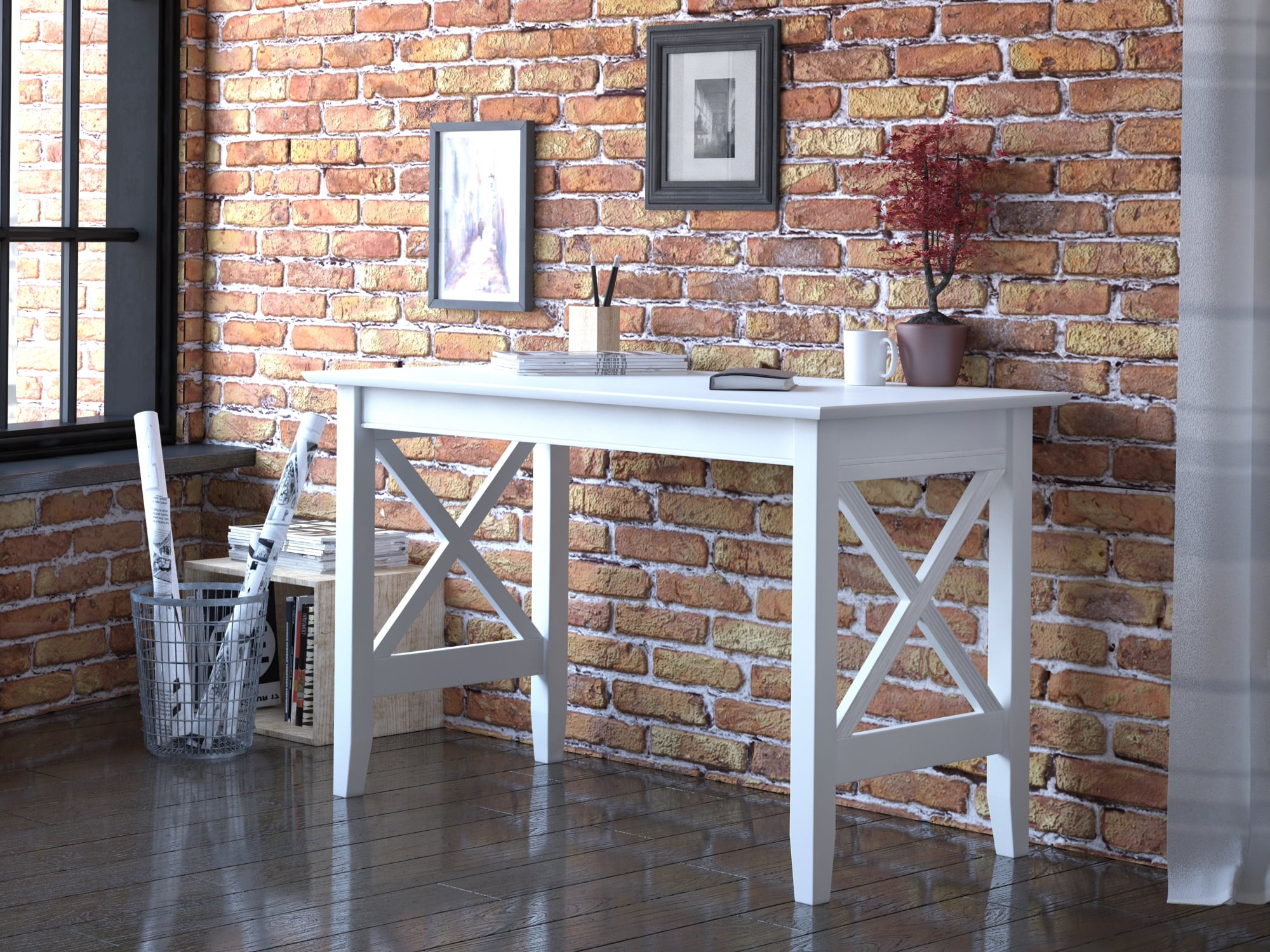 AFI 48" Lexi Solid Wood X Design Home Office, Gaming, Writing, Desk with Charger in White