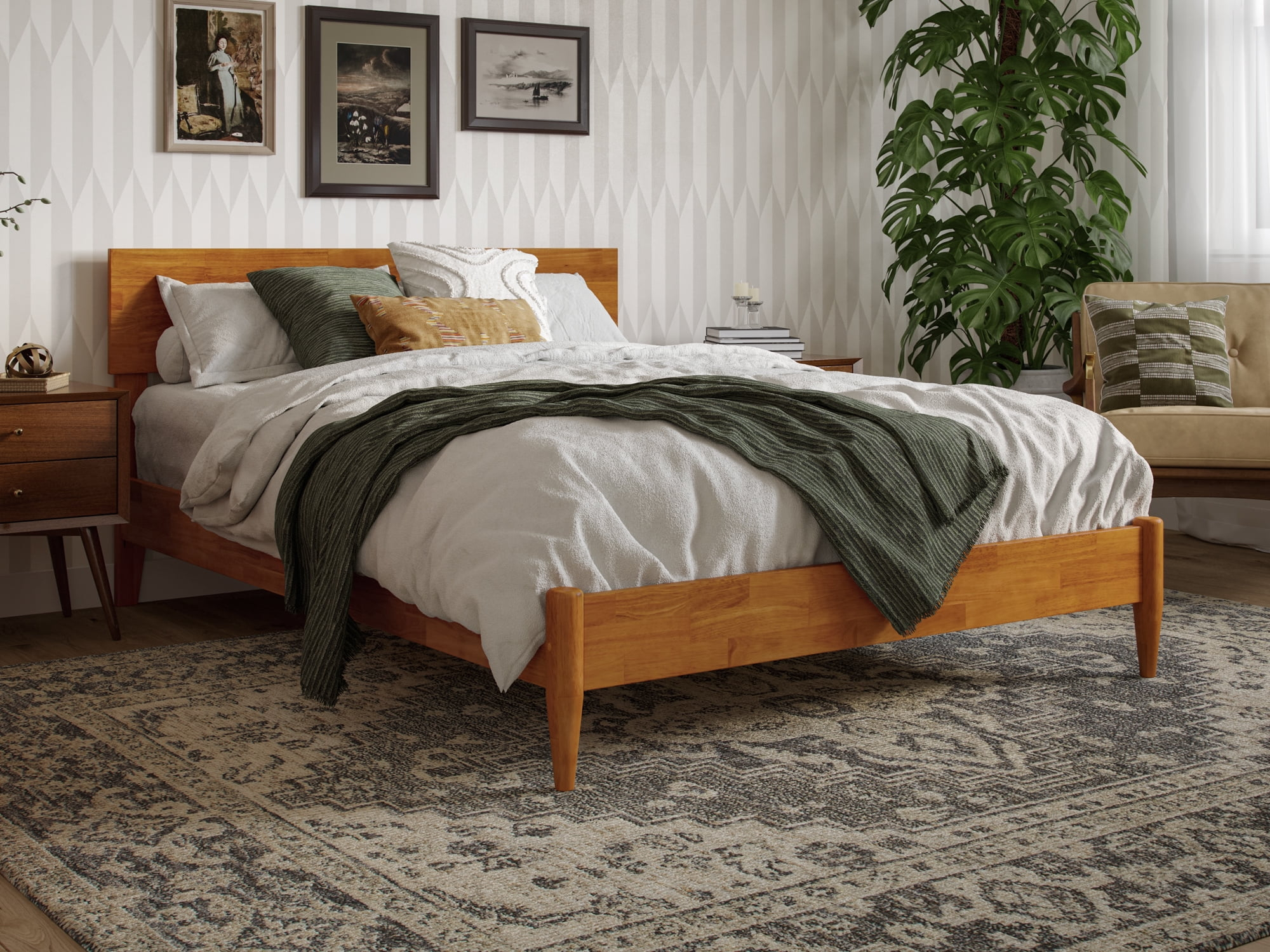 AFI Aria Full Modern Solid Wood Low Profile Platform Bed, Light Toffee