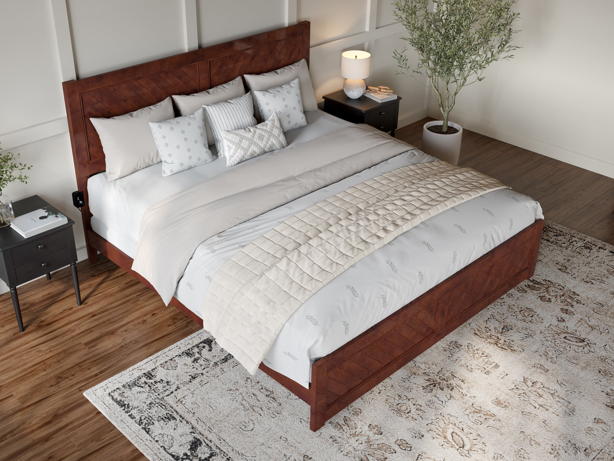 HomeStock Artisanal Artistry King Foundation Bed Frame with Matching Footboard in Walnut