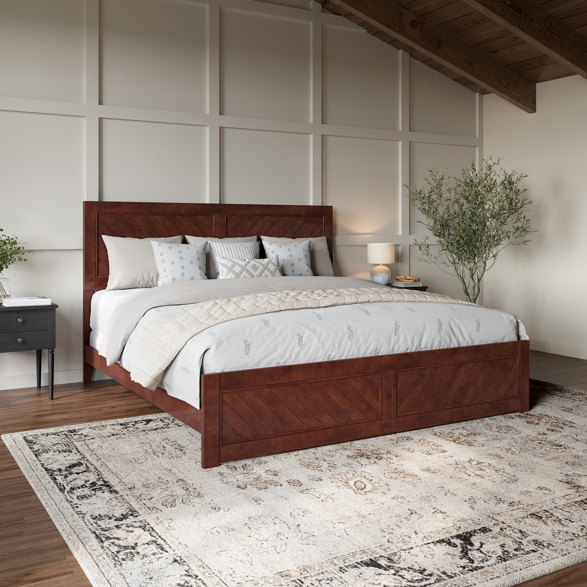 AFI Canyon Walnut Solid Wood Foundation Bed Frame with Matching Footboard, King