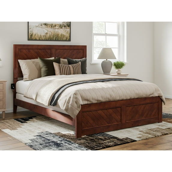 AFI Canyon Walnut Solid Wood Foundation Bed Frame with Matching Footboard, Queen