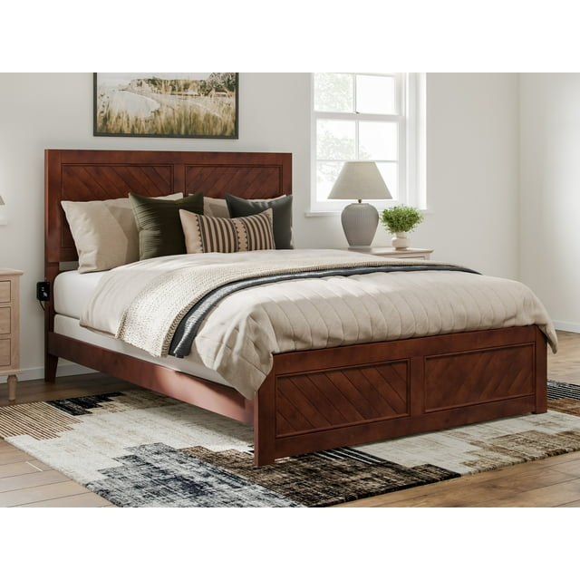 AFI Canyon Walnut Solid Wood Foundation Bed Frame with Matching Footboard, Queen
