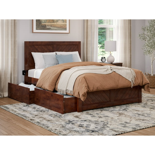 AFI Canyon Walnut Solid Wood Platform Bed with Matching Footboard & Storage Drawers, Full